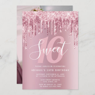 Elegant rose gold glitter drips sweet sixteen invitation