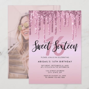 Elegant rose gold glitter drips sweet sixteen invitation