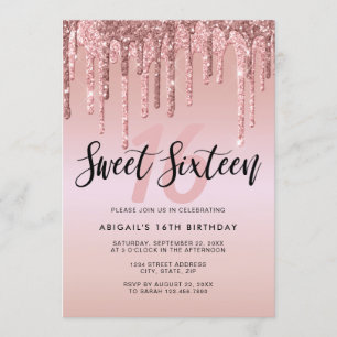 Elegant rose gold glitter drips sweet sixteen invitation