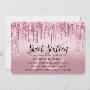 Elegant rose gold glitter drips sweet sixteen invitation