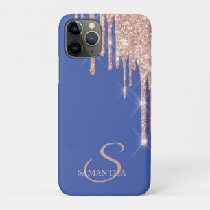 Elegant Rose Gold Glitter Drips Violet iPhone 11 Pro Case