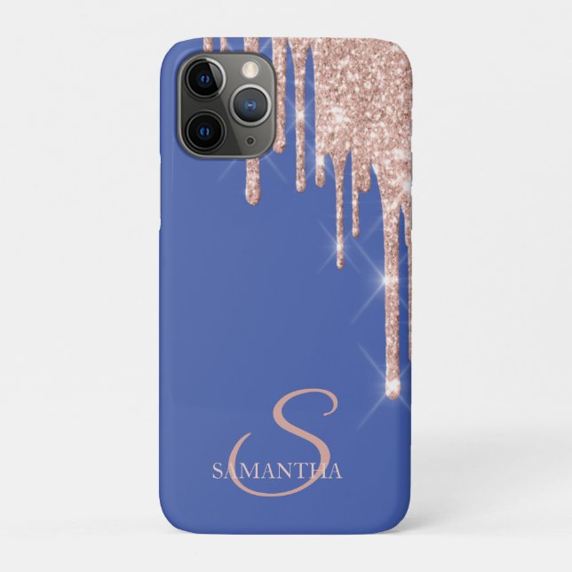 Elegant Rose Gold Glitter Drips Violet Case-Mate iPhone Case (Back)