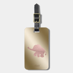 Elegant Rose Gold Glitter Elephant-Personalised Luggage Tag