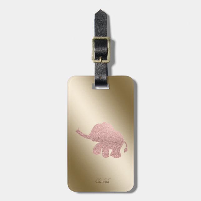 Elegant Rose Gold Glitter Elephant-Personalised Luggage Tag (Front Vertical)