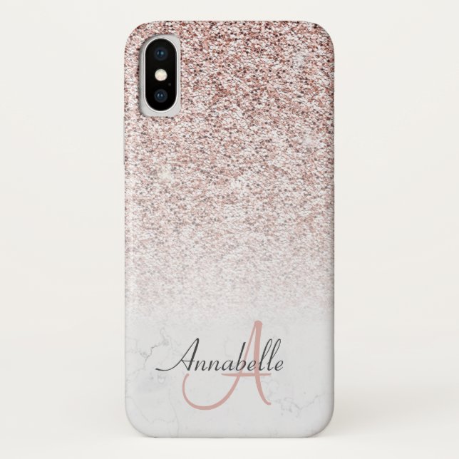 Elegant Rose Gold Glitter Fade Marble Monogram Case-Mate iPhone Case (Back)