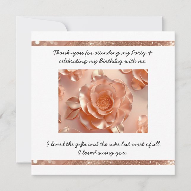 Elegant Rose Gold Glitter Flat Thank You Card (Front)