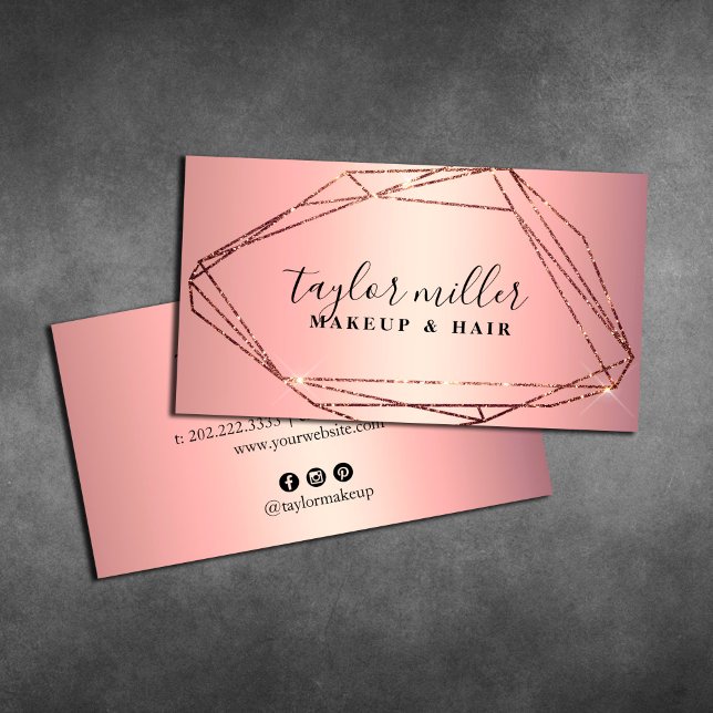 Elegant rose gold glitter frame makeup & hair business card (Creator Uploaded)