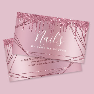 Elegant rose gold glitter frame metallic nails bus business card