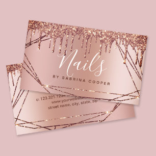 Elegant rose gold glitter frame metallic nails business card
