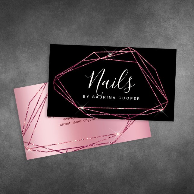 Elegant rose gold glitter frame nails  business card (Creator Uploaded)