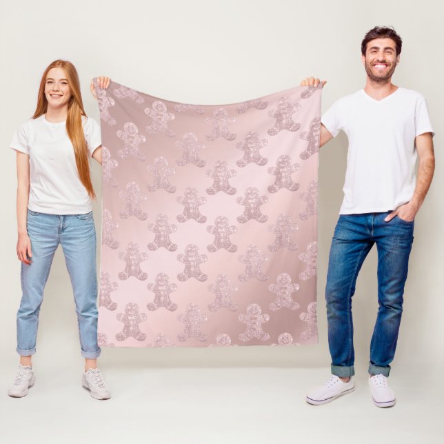 Elegant Rose Gold Glitter Gingerbread Man Pattern Fleece Blanket (In Situ)