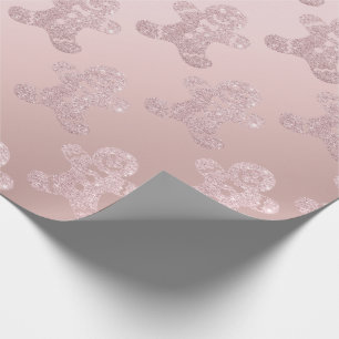 Elegant Rose Gold Glitter Gingerbread Man Pattern Wrapping Paper