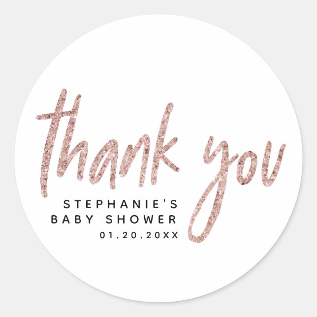Elegant Rose Gold Glitter Girl Baby Shower Favour Classic Round Sticker (Front)