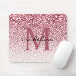 Elegant Rose Gold Glitter Girly Monogram Mouse Mat