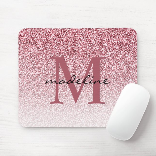 Elegant Rose Gold Glitter Girly Monogram Mouse Mat (With Mouse)