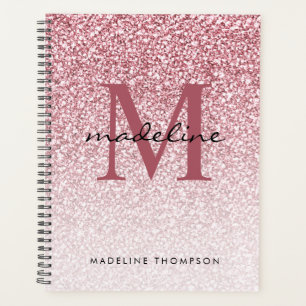 Elegant Rose Gold Glitter Girly Monogram Planner