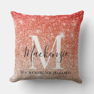 Elegant Rose Gold Glitter Gradient Monogram Name Cushion