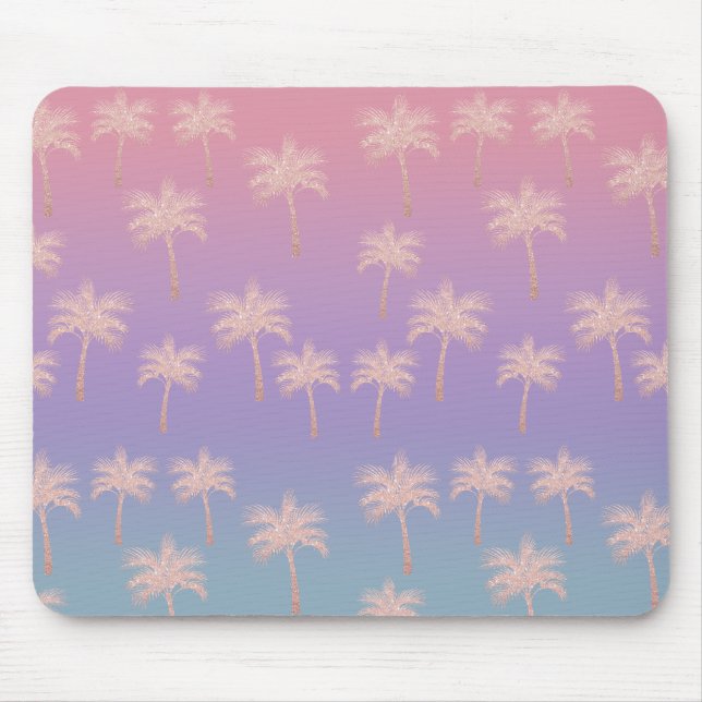 Elegant rose gold glitter gradient palm pattern mouse mat (Front)