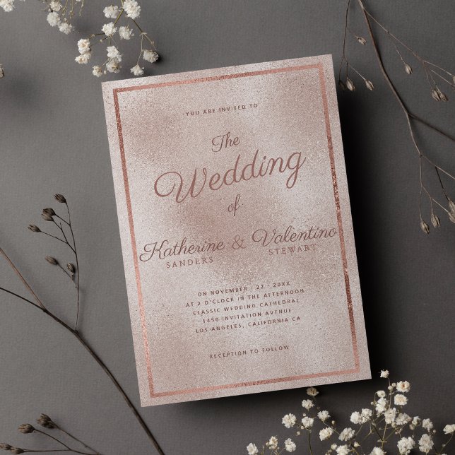 Elegant rose gold glitter gradient photo wedding invitation (Elegant rose gold glitter gradient photo wedding)