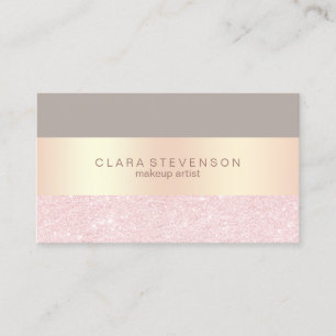 Elegant rose gold glitter & grey makeup artist business card