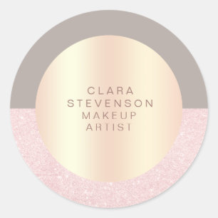 Elegant rose gold glitter & grey makeup artist classic round sticker