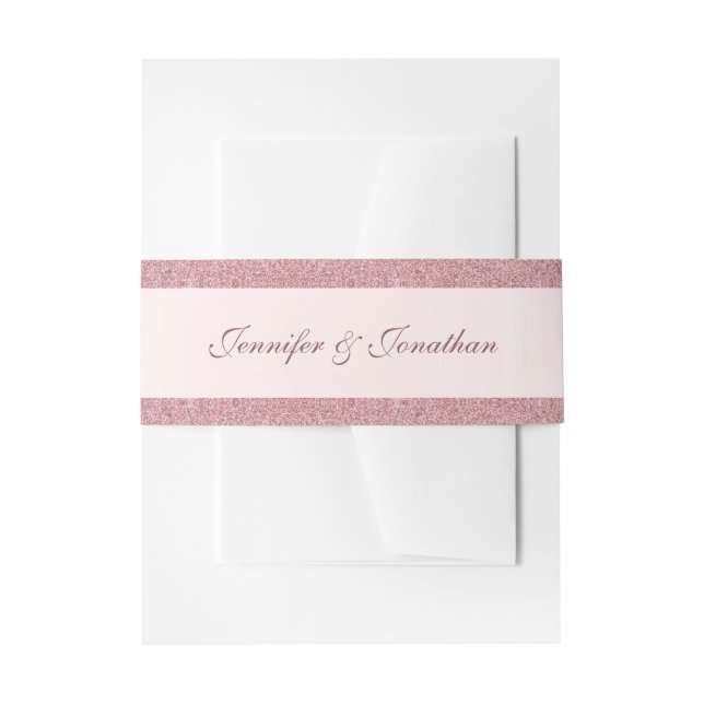 Elegant Rose Gold Glitter Handwriting Script Name Invitation Belly Band (Front Example)
