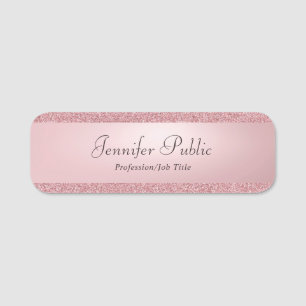 Elegant Rose Gold Glitter Handwriting Script Text Name Tag