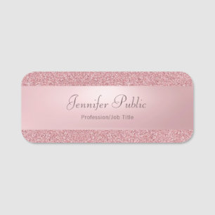 Elegant Rose Gold Glitter Handwritten Script Name Name Tag