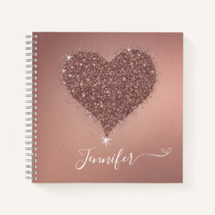 Elegant Rose Gold Glitter Heart Notebook