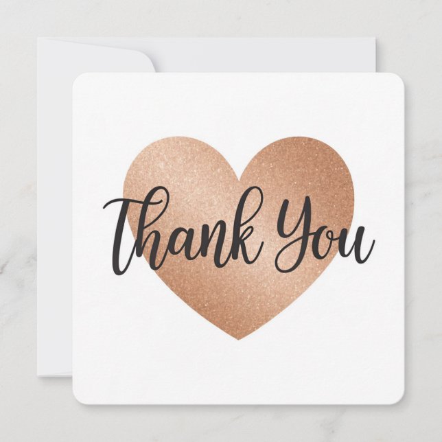 Elegant Rose Gold Glitter Heart "Thank You" Greeti Holiday Card (Front)