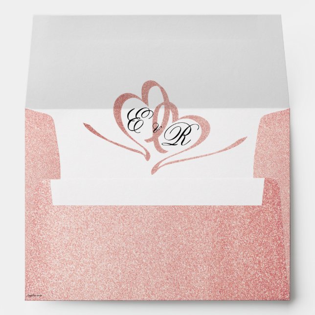 Elegant Rose Gold Glitter, Hearts Wedding Envelope (Back (Bottom))