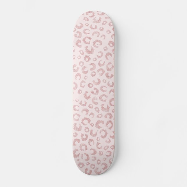 Elegant Rose Gold Glitter Leopard Animal Print Skateboard (Front)