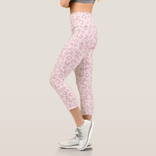 Elegant Rose Gold Glitter Leopard Pattern Capri Leggings