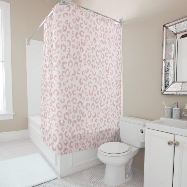 Elegant Rose Gold Glitter Leopard Pattern Shower Curtain (In Situ)