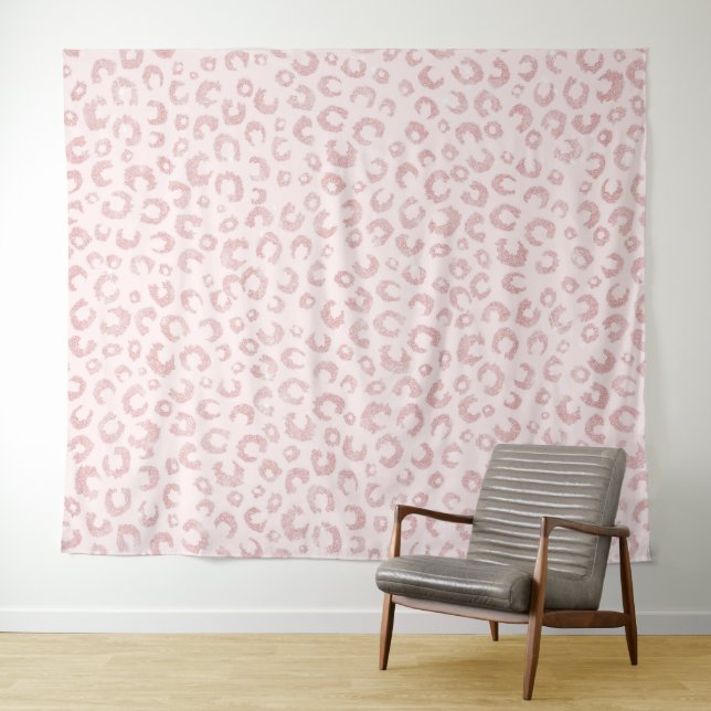 Elegant Rose Gold Glitter Leopard Pattern Tapestry (In Situ (Horizontal))
