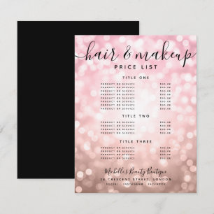 Elegant Rose Gold Glitter Lights Salon Price Menu