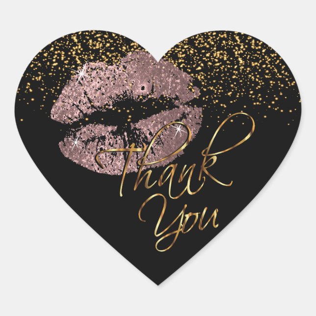 Elegant  Rose Gold Glitter Lipcolor - Thank You Heart Sticker (Front)