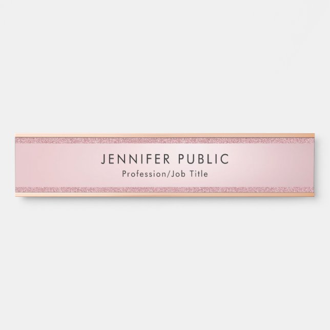 Elegant Rose Gold Glitter Look Modern Template Door Sign (Front)