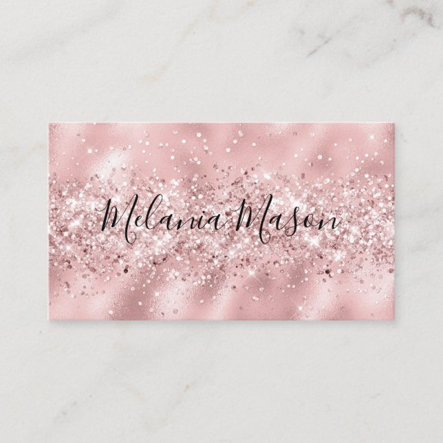 Elegant Rose Gold Glitter Makeup Artist Sparkly Business Card (Front)