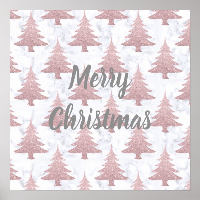 Elegant Rose Gold Glitter &  Marble Christmas Tree Poster (Front)