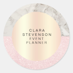 Elegant rose gold glitter & marble event planner classic round sticker