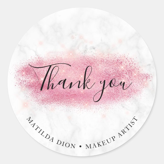 Elegant rose gold glitter marble makeup artist classic round sticker (Front)