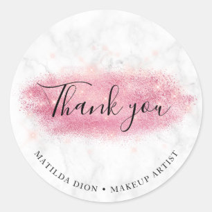 Elegant rose gold glitter marble makeup artist classic round sticker