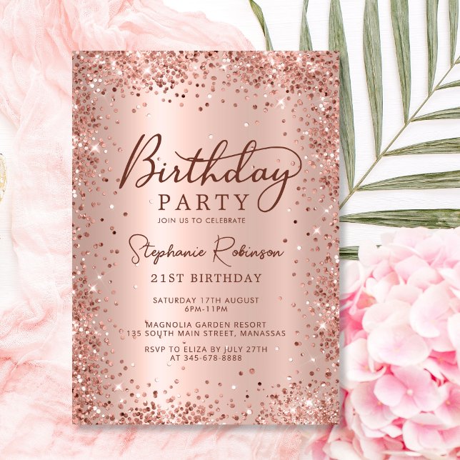 Elegant Rose Gold Glitter Metal 21st Birthday  Invitation (Creator Uploaded)