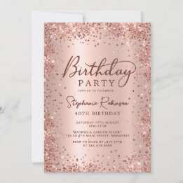 Elegant Rose Gold Glitter Metal 40th Birthday  Invitation