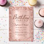 Elegant Rose Gold Glitter Metal 50th Birthday  Invitation<br><div class="desc">Modern elegant rose gold metallic and glitter 50th birthday party invitations. This adult girly card design features stylish handwritten calligraphy script,  blush pink or rose gold faux brushed metallic background with loose glam glitter frame around. Easy to personalise,  perfect for any age.</div>