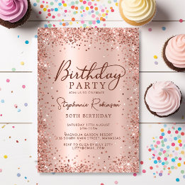 Elegant Rose Gold Glitter Metal 50th Birthday  Invitation