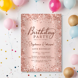 Elegant Rose Gold Glitter Metal 50th Birthday  Invitation