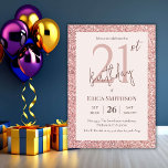 Elegant Rose Gold Glitter modern 21st Birthday  In Invitation<br><div class="desc">Celebrate your 21st milestone with this Golden Glitter Pink 21st Birthday Invitation, a stunning and elegant design perfect for glamourous events. Featuring a sparkling rose gold glitter border, this invitation exudes luxury and sophistication. The soft blush pink background harmonises beautifully with modern typography, including elegant script for "21st Birthday, "...</div>