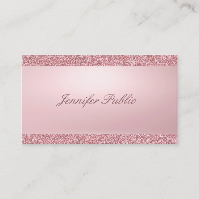 Elegant Rose Gold Glitter Modern Handwritten Business Card (Front)